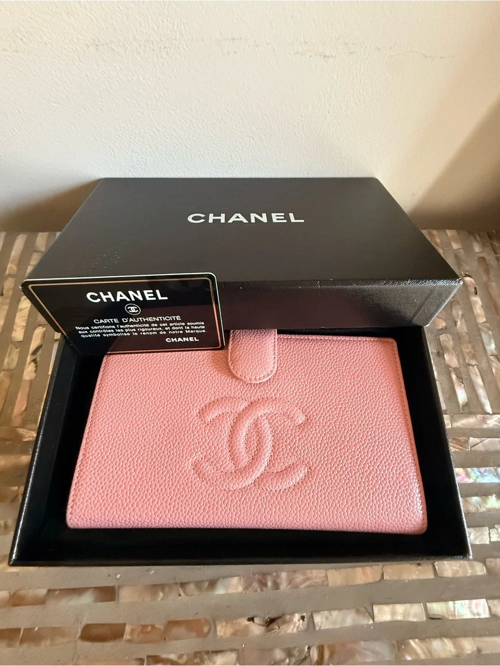 CHANEL pink leather